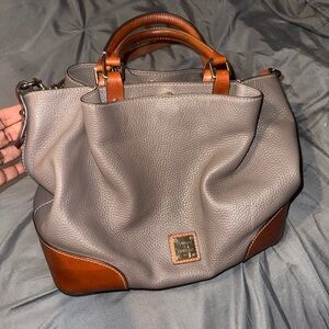 Chic Gray and Tan Leather Shoulder Bag